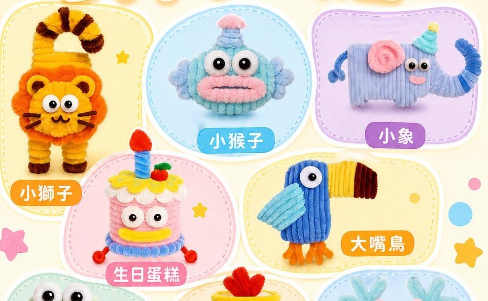 幼兒絨毛條扭扭動物DIY手工樂園